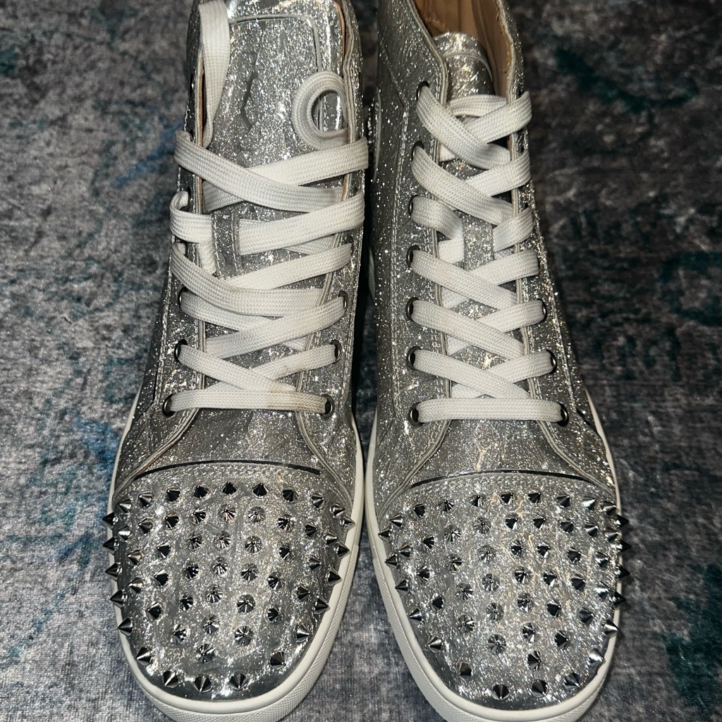 Christian Louboutin Silver Studded High-Top Sneakers Size 45